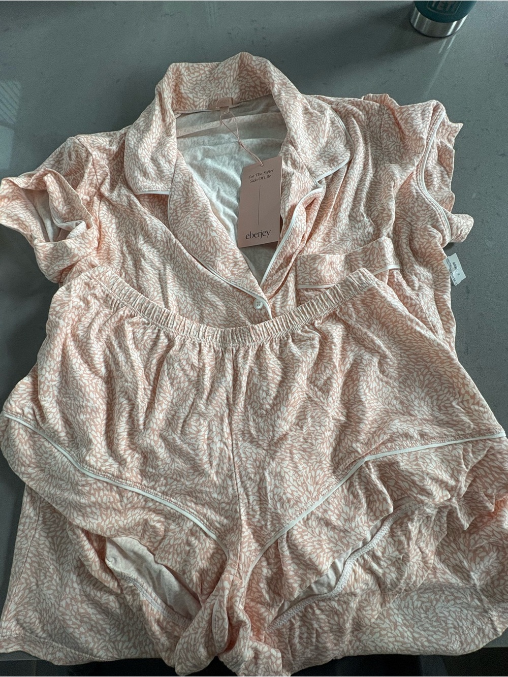 Eberjey Gisele Shortie Short Pajama Set - Peach and White Pattern